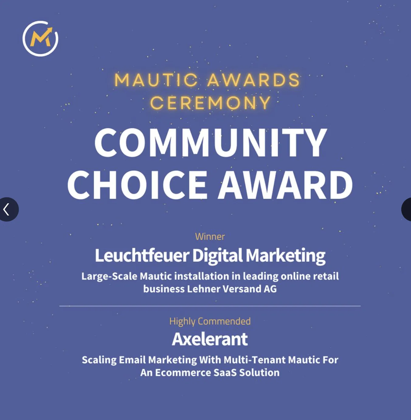 Mautic Awards Ceremony — Community Choice Award, Axelerant Highly Commended