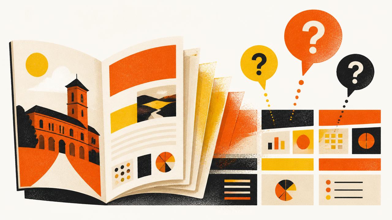 Illustration of a prospectus turning into structured data blocks beside applicant question bubbles