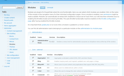 Screenshot of Drupal modules