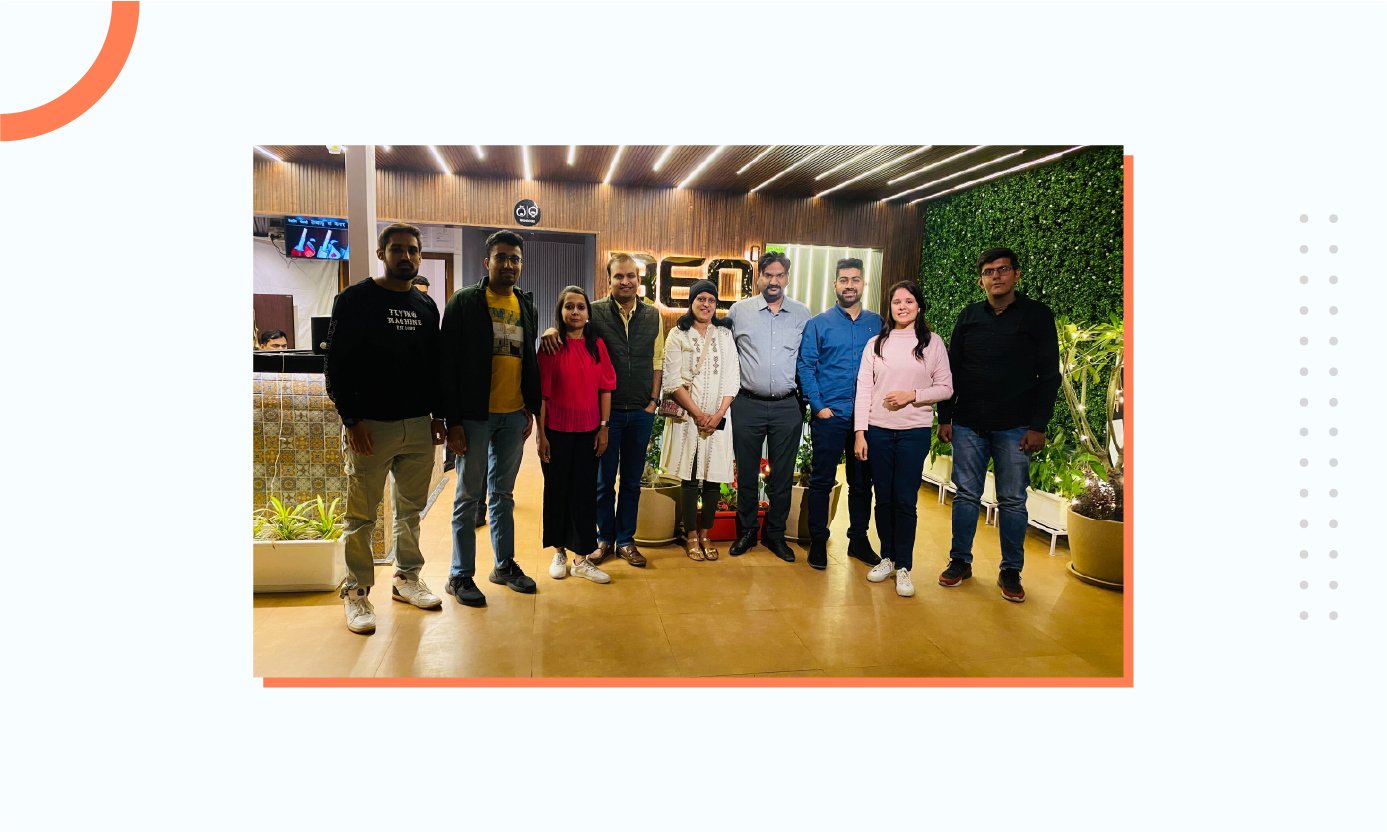 Abhishek with his wife and team members in a team meet up