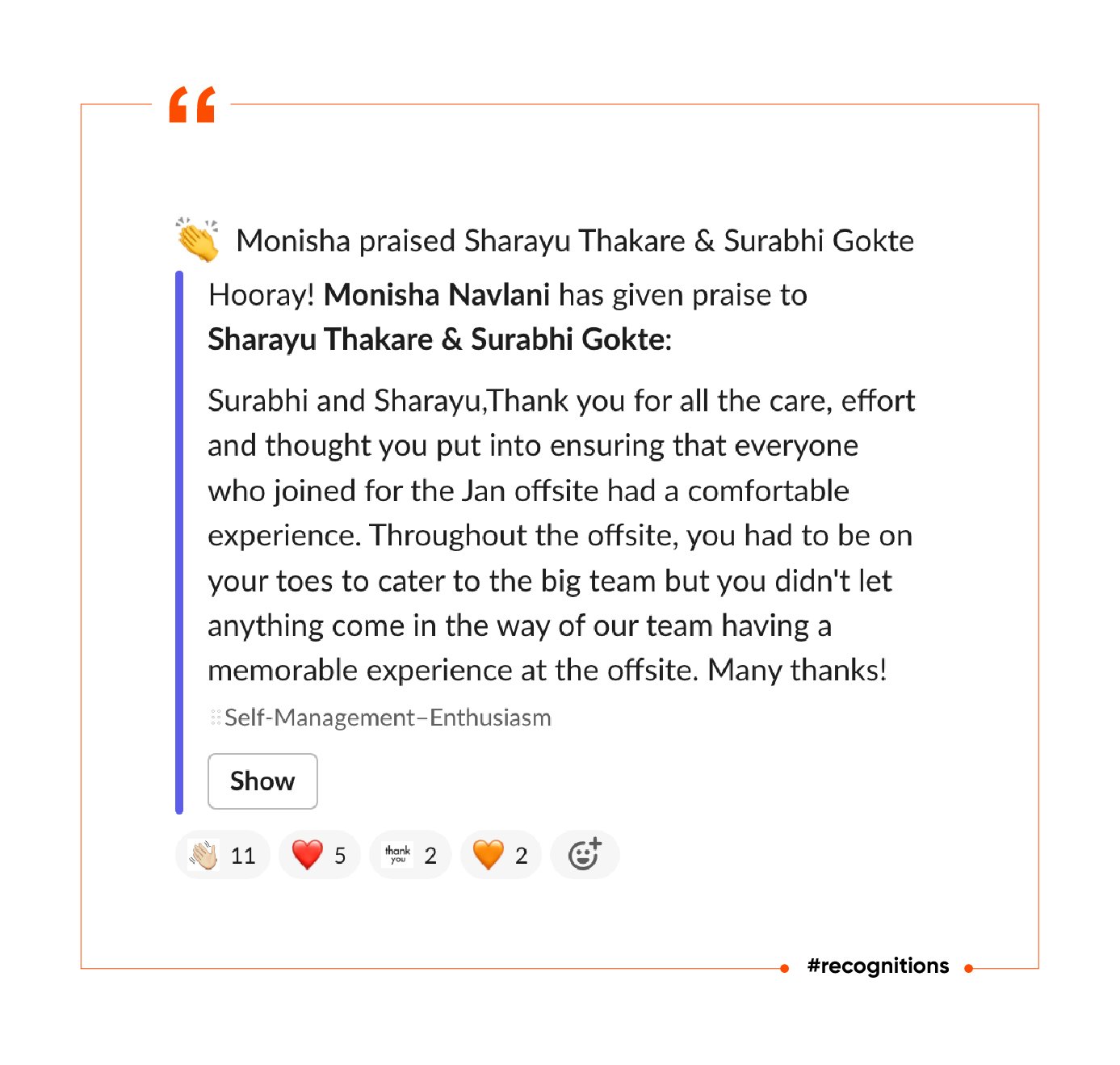 Sharayu getting recognized for creating a memorable off-site experience_1