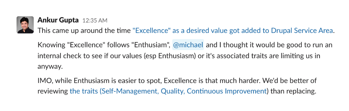 Discussion about replacing Enthusiasm with Excellence