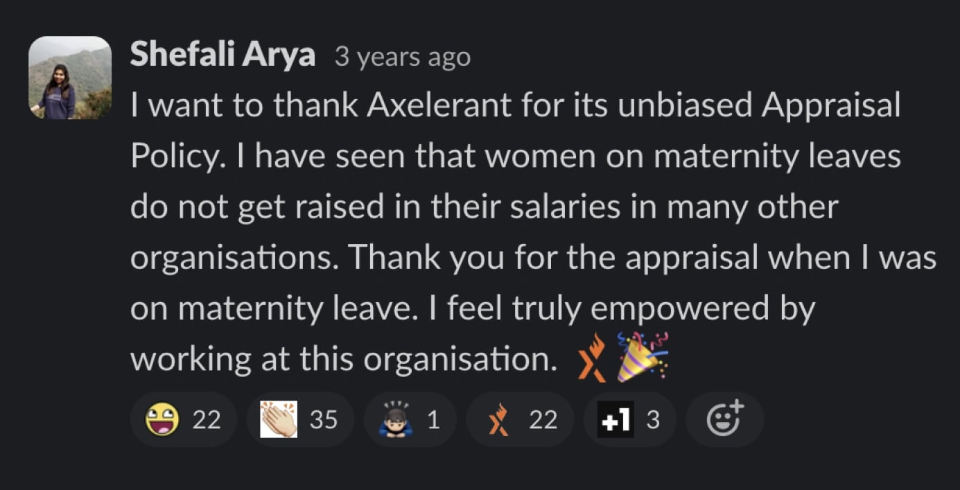 Shefali recognizing Axelerant_s unbiased appraisal system