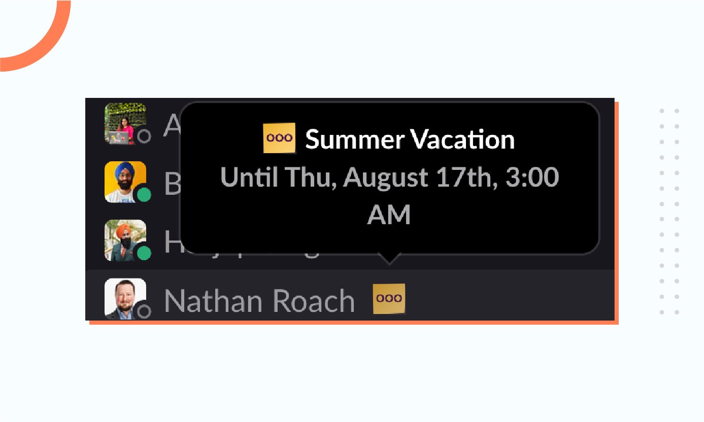 Slack status for summer vacation