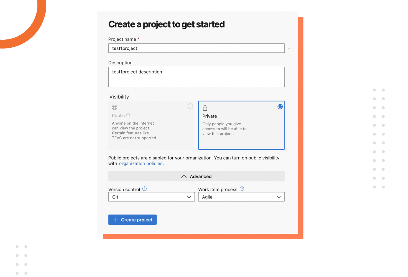 Create a Project Step 4 Azure DevOps Axelerant