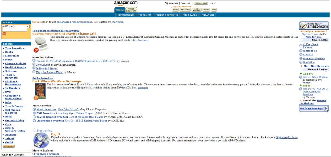 Amazon's early stage website interface