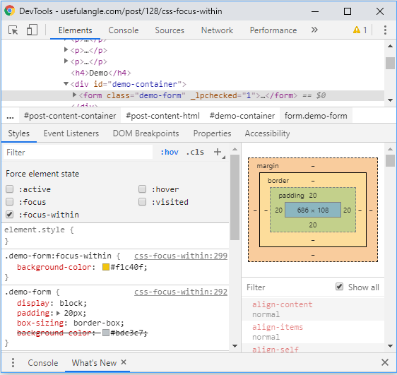 Figure 35. Dev tools for focus within