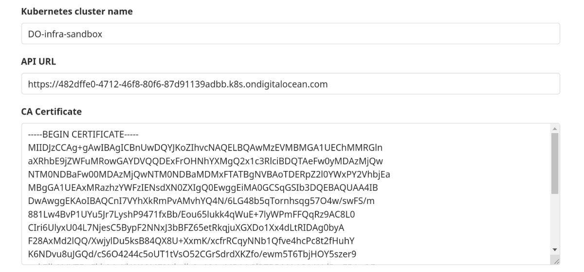 Kubernetes cluster details 