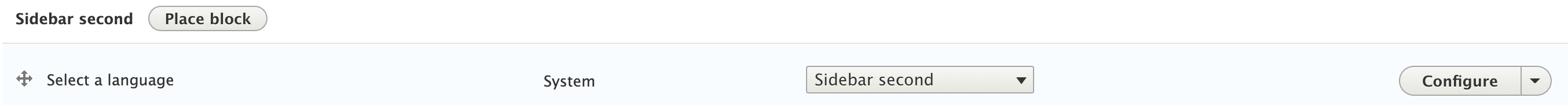 screenshot of Drupal backend for sidebar second place holder for languages