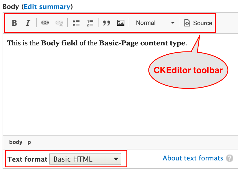 Highlighed CKEditor toolbar in Basic HTML 