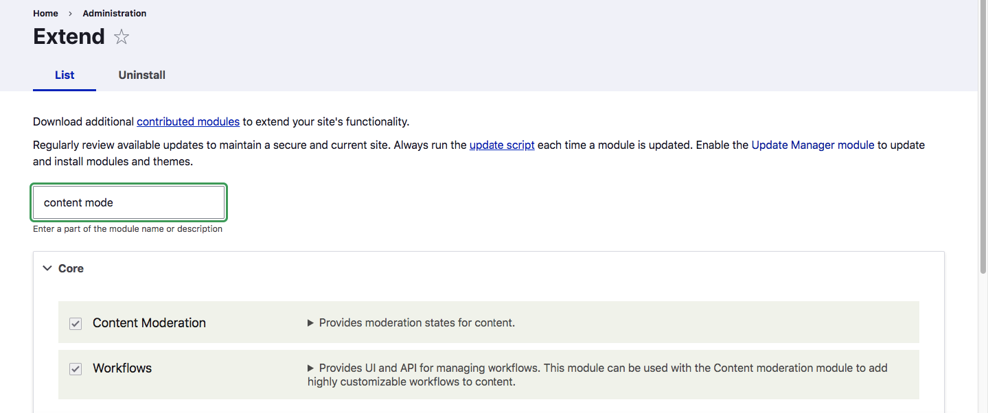 Workflow Moderation_Extend - Modules Enabled