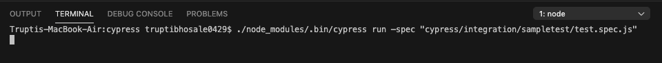 screenshot of code for spec path while running cypress