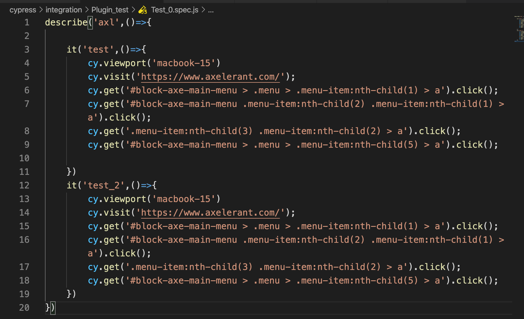 lines of code to integrate cypress