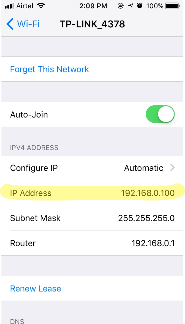 IP address of devices