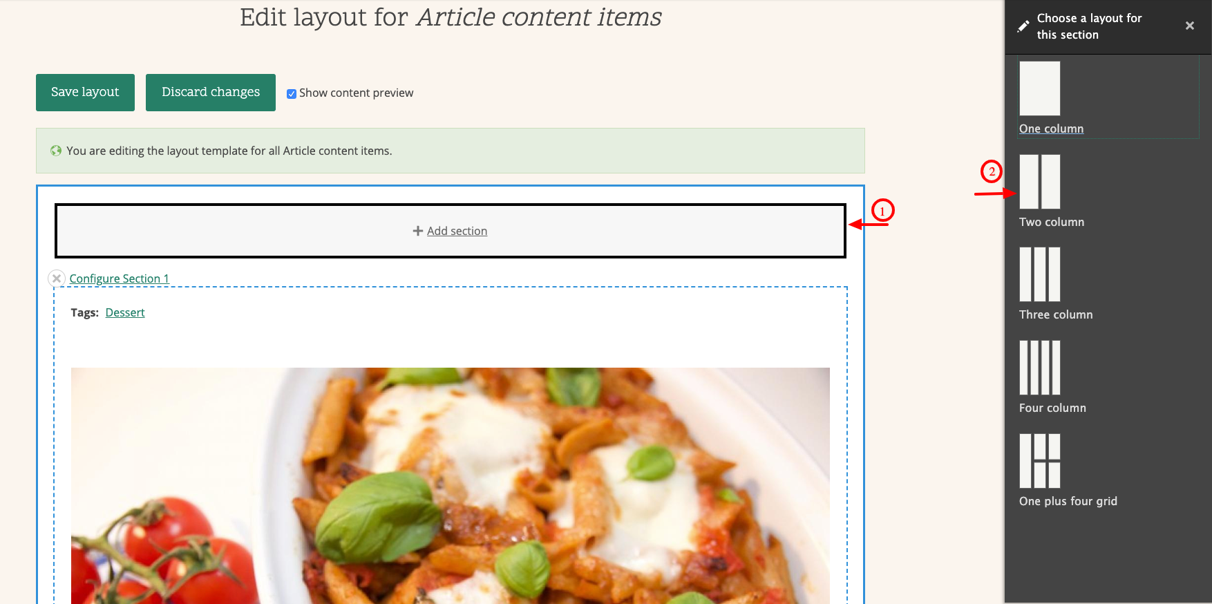 screenshot of layout builder in Drupal