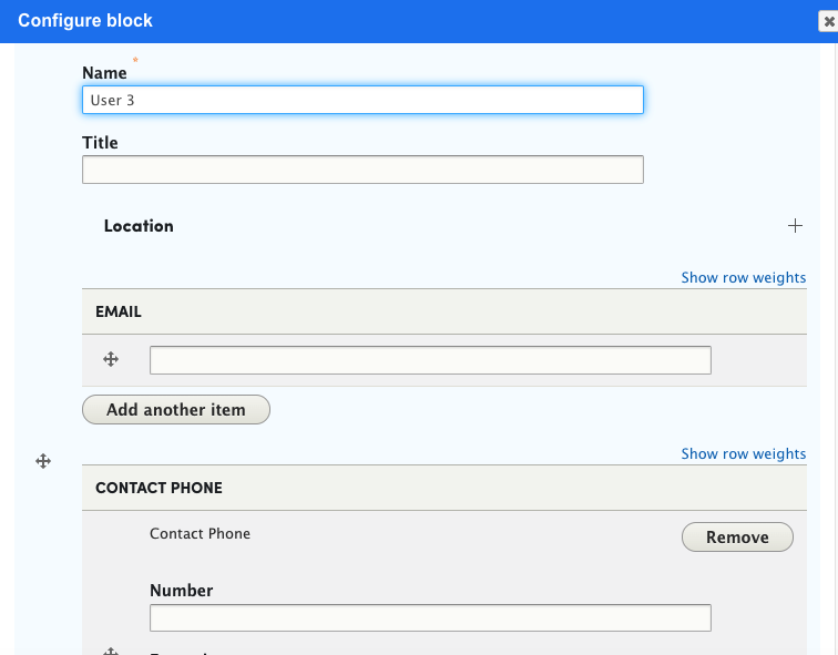 configure block details in layout modal window