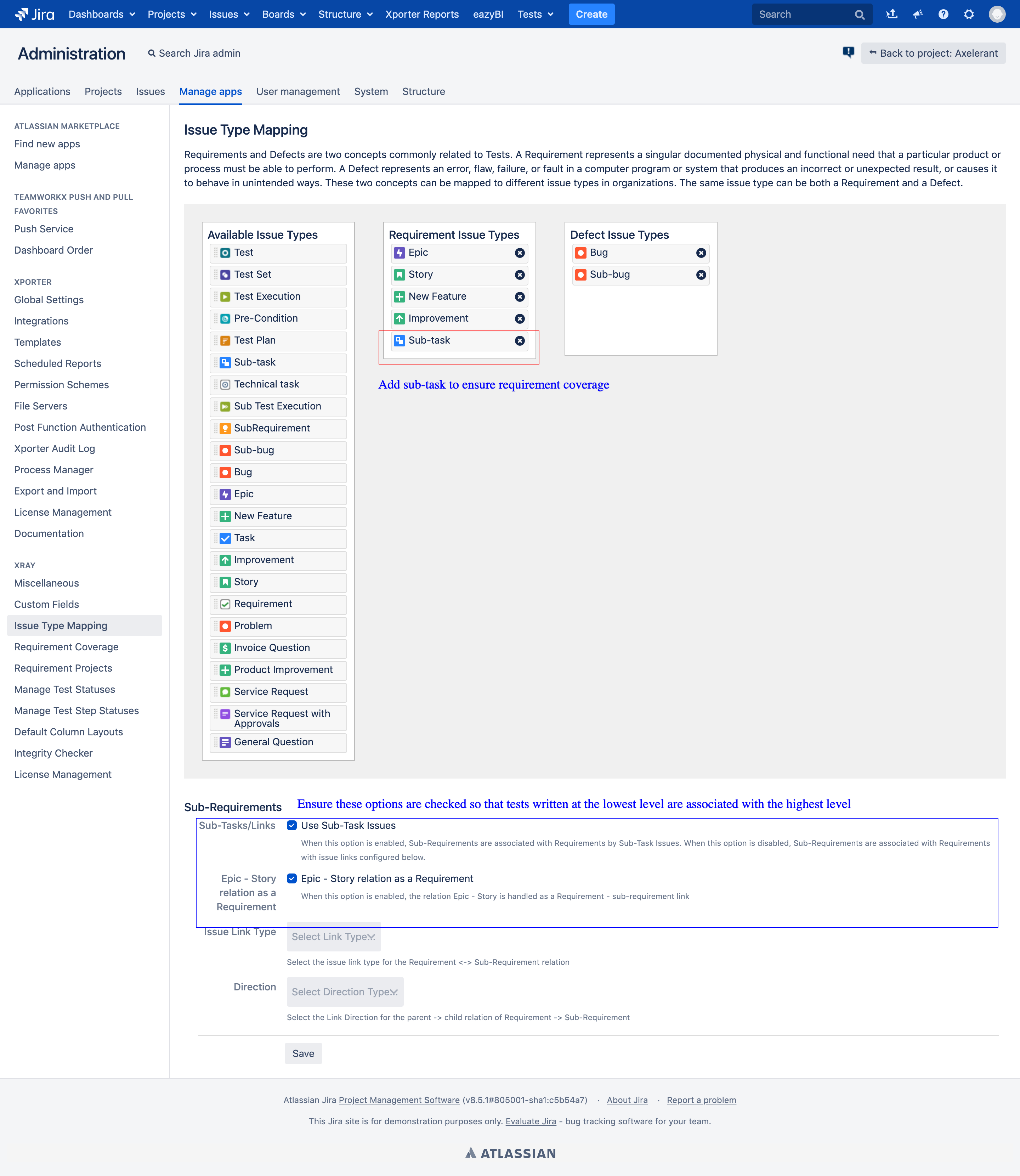 Jira administration board for Issue type mapping