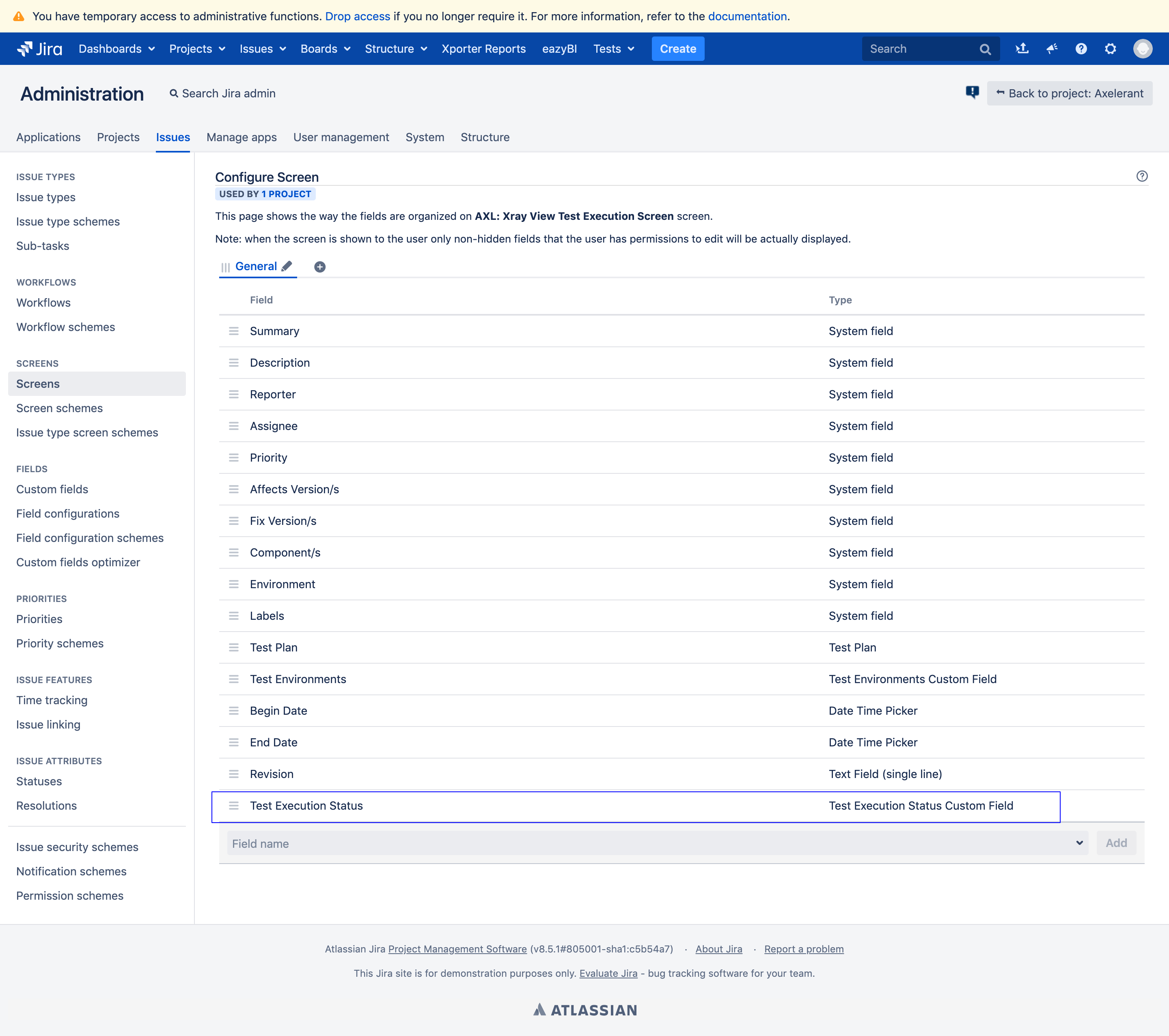 screenshot of Jira board for configure screen