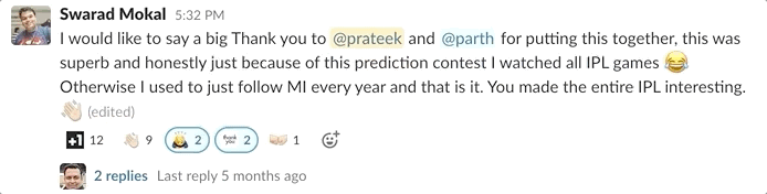 Recognition for Axelerant IPL Prediction
