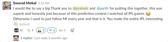 Recognition for Axelerant IPL Prediction Recognition for Axelerant IPL Prediction