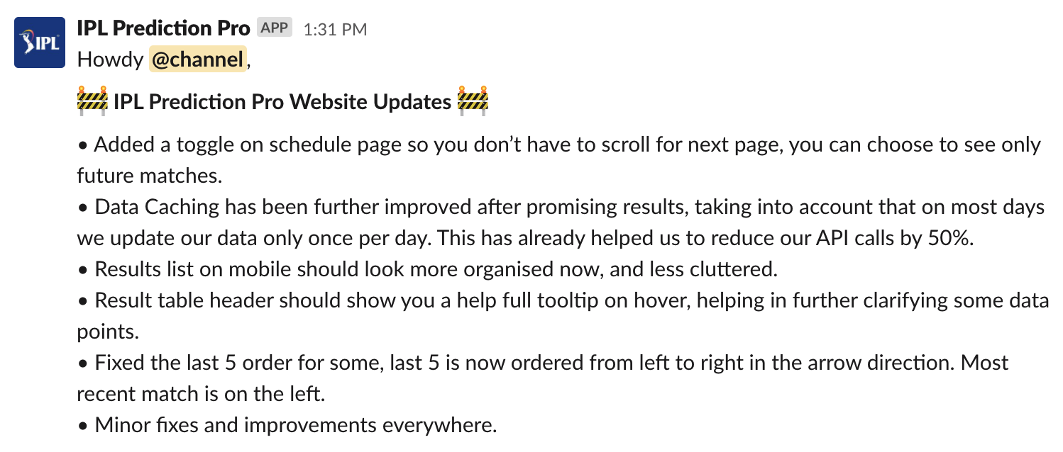 Update message from the Slack Bot